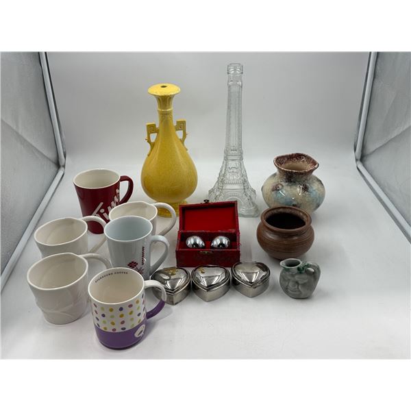 Variety Lot w/ Starbucks Mugs, Metal Trinket Boxes, Pitcher Made in Canada, & More