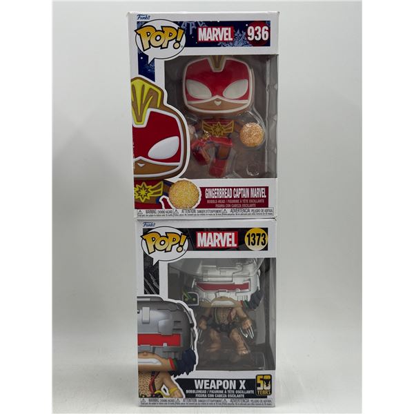 2 Marvel Funko Pop! Bobbleheads (Gingerbread Captain Marvel & Weapon X)