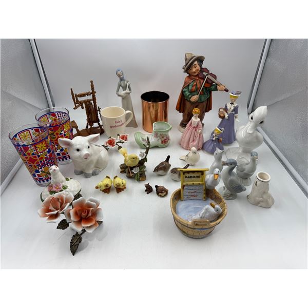 Lot of Mostly Porcelain Figurines, Ceramic Sculptures, & Glassware