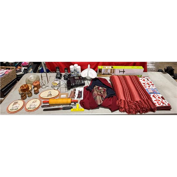 Home & Kitchen Lot w/ Knit Blanket, Landline Phones, Glassware, & More
