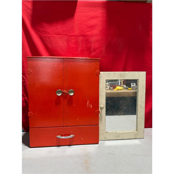 Red Organizer Cabinet & White Mirrored Medicine Cabinet
