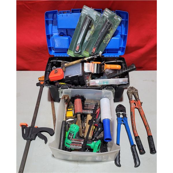 Assorted Tools: Bolt Cutters, Clamp, Tape Measure, Screwdrivers, & More