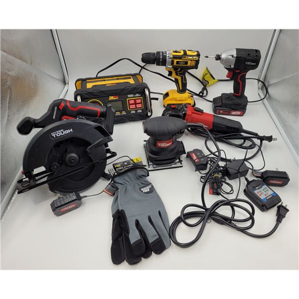 Assorted Tools: Dewalt Drill, Hyper Tough Saw/Drill, Grinder, & More