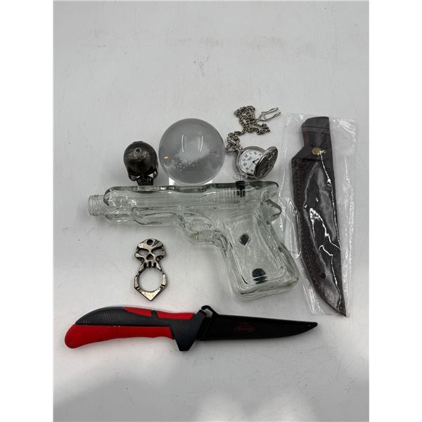 Gun Pipe, Knife, Pocket Watch, & More