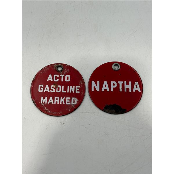 2 Vintage Porcelain Gas Tags