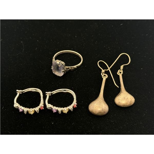 Silver Jewelry: Earrings & Ring (Some Stamped .925)