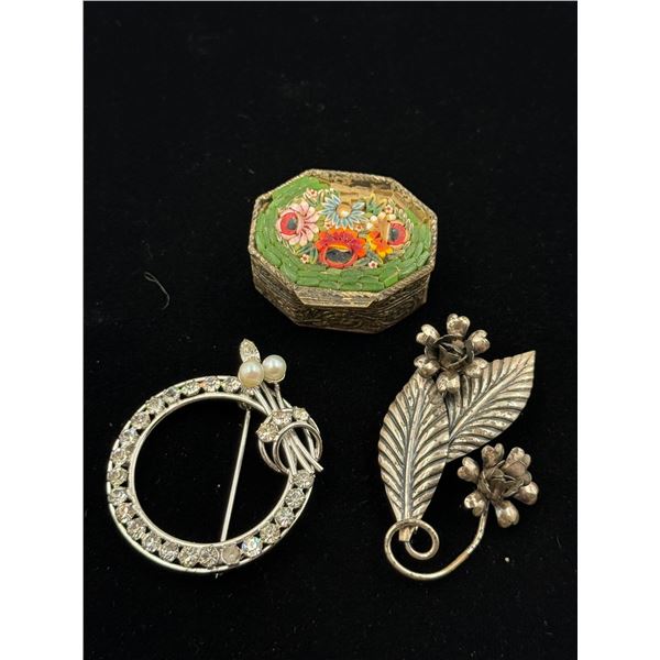 Silver Brooches & Pill Container (Damaged)