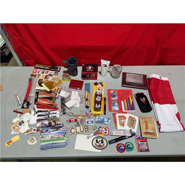 Vintage Variety: Stamps, Patches, Canadian Flag, Postcards, Mugs, & More