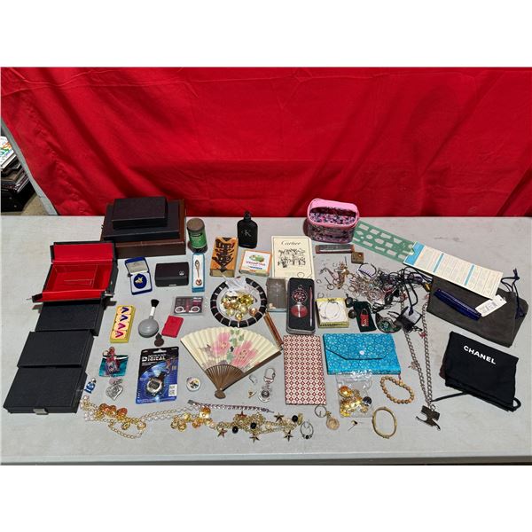 Variety Lot: Jewelry, Jewelry Boxes, Chanel Dust Bag, & More