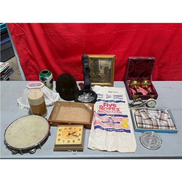 Vintage Variety: Tambourine, Five Roses Flour Bag, Vase, Riding Helmet, & More
