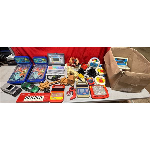 Assorted Toys (Mostly Vintage): Monsters Inc PInball, Tonka, Fisher Price, & More