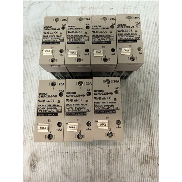Lot of (7) Omron #G3PA-220B-VD Solid State Relays