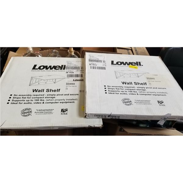 2 NEW LOWELL WALL SHELVES 18X16 HOLDS UP TO 100 LB  RETAIL $210