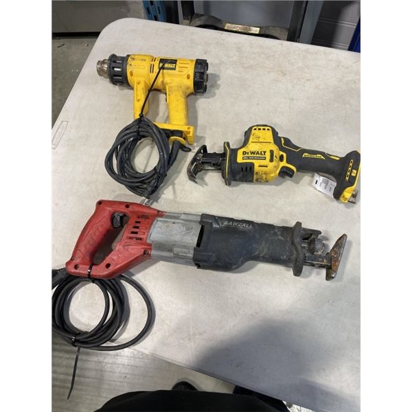 MILWAUKEE SAWZALL, DEWALT HEAT GUN, AND DEWALT RECIPROCATING SAW