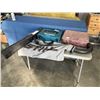 Image 1 : STIHL BLOWER BAG AND VAC TUBE, MAKITA HARD TOOL BOX, AND BIN OF HOSE FITTINGS