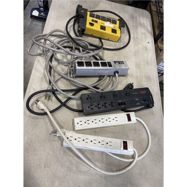 BOX OF POWER CORDS AND POWER BARS