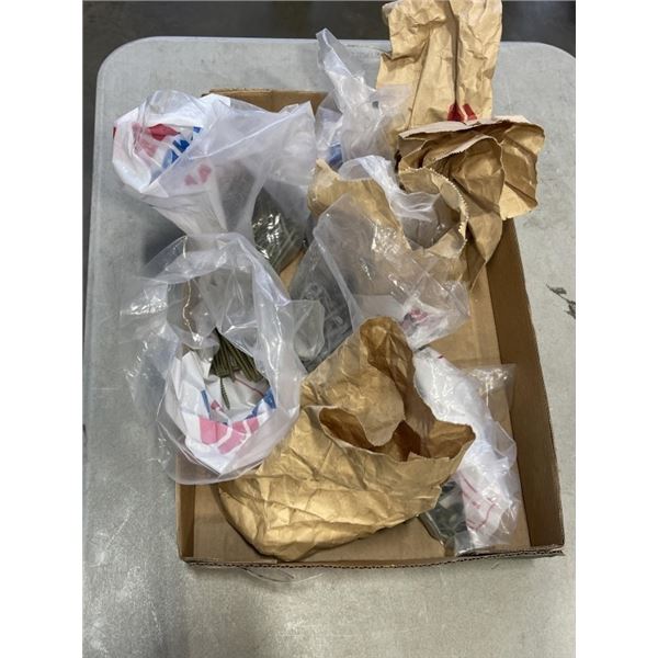 TRAY OF ASSORTED BAGS OF SCREWS, NUTS AND BOLTS, ETC