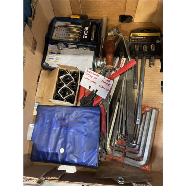 TRAY OF BORE GAUGES TAP  DIE SETS AND IMPACT SOCKETS AND EXTENTION