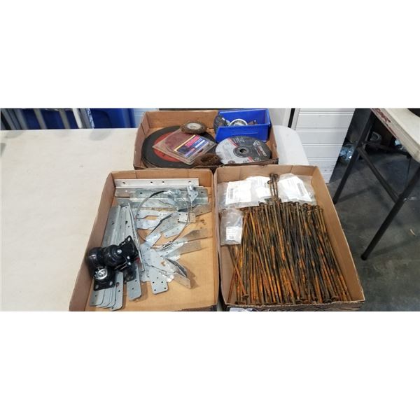 3 TRAYS OF GRINDING DISCS, BOLTS, ETC