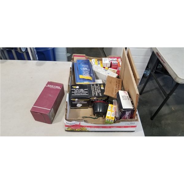 TRAY OF ASSORTED AUTOMOTIVE LIGHTS IGNITION MOUNTS AND MORE