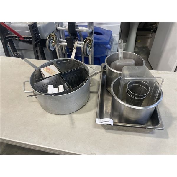 STAINLESS FOOD PREP BINS AND DEEP FRYER POT