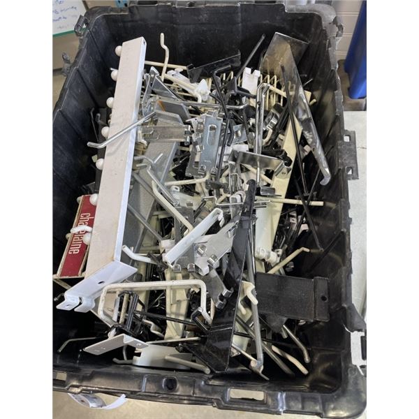 BIN OF SLAT WALL AND PEG BOARD HOOKS