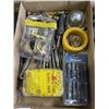 Image 4 : 4 TRAYS AND BIN OF ASSORTED SHOP HARDWARE, TOOLS, CASTORS ETC