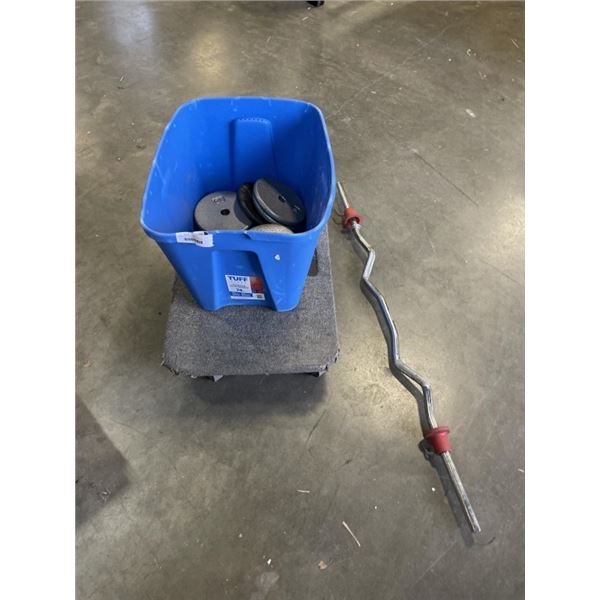 CURL AND TOTE OF WEIGHT PLATES