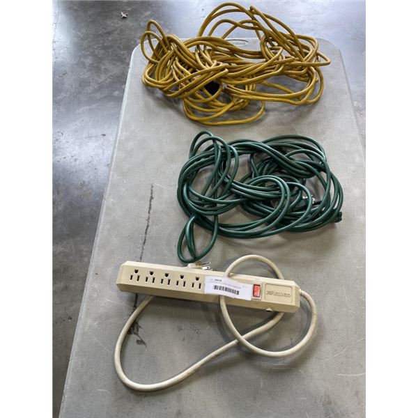 2 EXTENSION CORDS AND POWER BAR