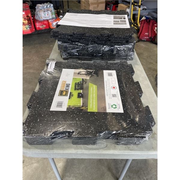 4 PACKS OF RUBBER KING 19 X 19 INCH FLOOR TILES, 3 ARE NEW SEALE DPACKS, ONE IS OPENED