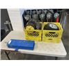Image 1 : MOTORCYCLE JACK AND 2 CRATES OF VARIOUS WHEELS