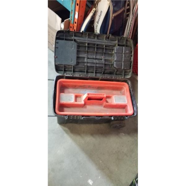 LARGE TOTE OF ASSORTED TOOLS - SOME WORK, MOST FOR PARTS AND TOOL BOX