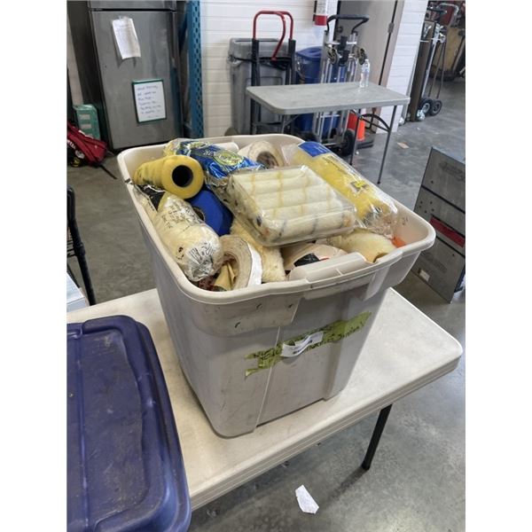 TOTE OF ASSORTED PAINTING SUPPLY AND ROLLERS