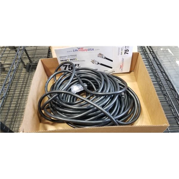 AS NEW INDOOR\OUTDOOR 3 WIRED GROUNDED HEAVY DUTY 75FT 12 AWG 15AMP 125VOLTS