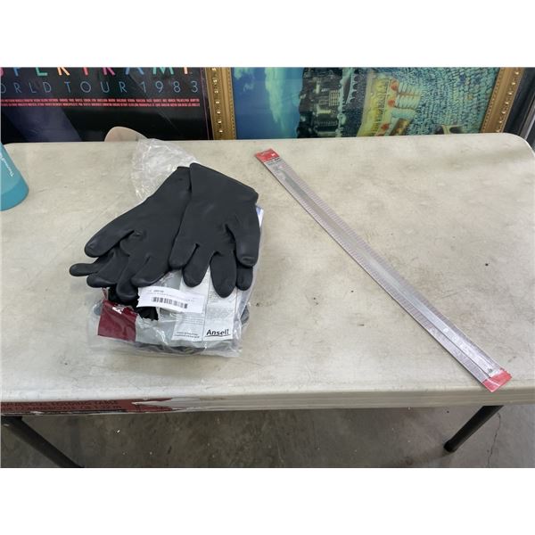 APPROX 10 PAIR RUBBER GLOVES SIZE 9.5 AND NEW LOCKOUT TOOL