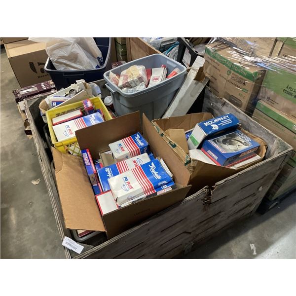 PALLET OF ASSORTED TOOLS AND SHOP SUPPLY, CRATE INCLUDED, MUST TAKE ALL