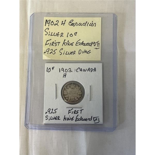 1902 H CANADIAN SILVER 10 CENT FIRST KING EDWARD VII .925