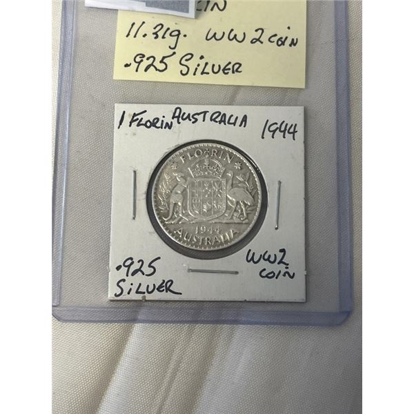 1944 AUSTRAILIAN FLORIN 11.31G WW2 COIN 925 SILVER