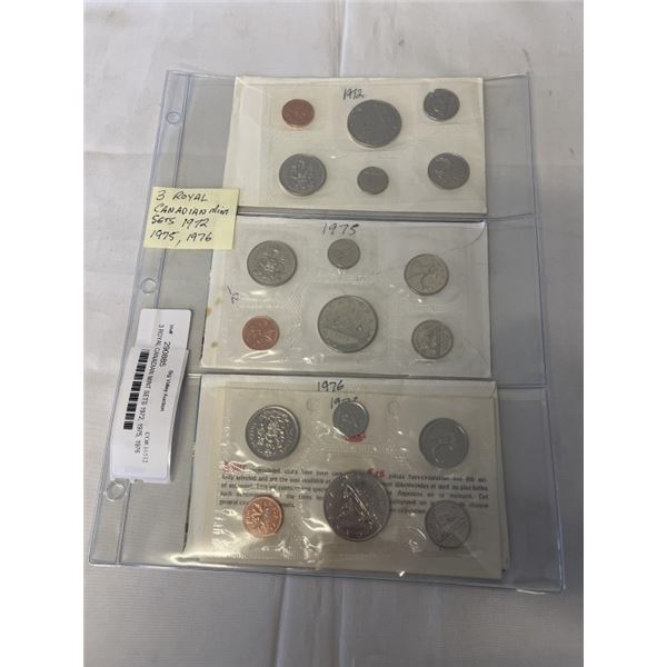 3 ROYAL CANADIAN MINT SETS 1972, 1975, 1976
