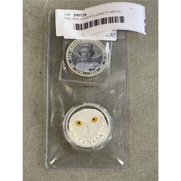 OWL AND QUEEN ELIZABETH MEDAL - UNAUTHENTIC