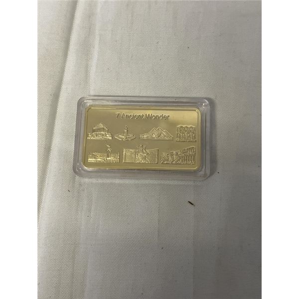 GOLD TONE BAR - "7 ANCIENT WONDER"