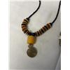 Image 3 : WOOD AMBER AND CHEVRON BEADS NECKLACE