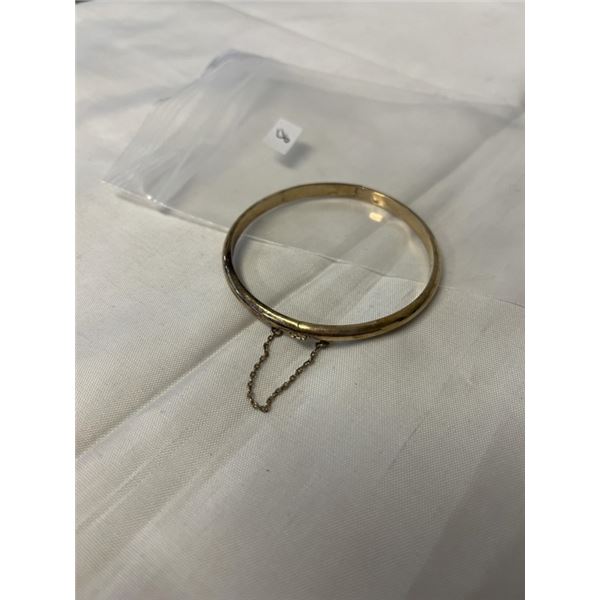 VINTAGE GOLD BANGLE W/ SAFETY CHAIN ORIGINAL PATTINA MARKED 925