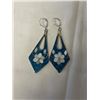 Image 1 : PAIR OF SILVER ENAMEL W/ MOTHER OF PEARL INLAID EARRINGS, UNMARKED 2" LENGTH
