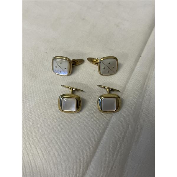 2 PAIRS OF ANTIQUE GOLD W/ MOTHER OF PEARL CUFFLINKS, UNMARKED