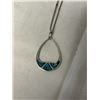 Image 2 : STERLING SILVER W/ TURQIOSE STONES INLAID PENDANT W/ CHAIN NECKLACE MARKED STER