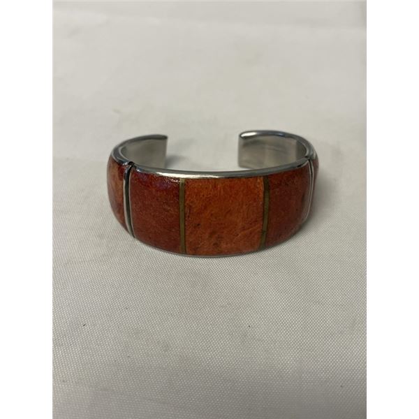 VINTAGE MEXICAN SILVER W/ CORAL OPEN CUFF BANGLE