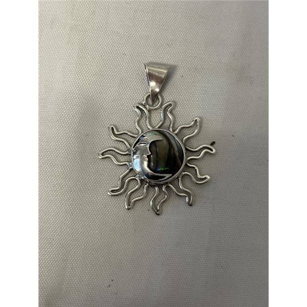 STERLING SILVER W/ STONE SUN AND MOON PENDANT MARKED MEXICO 925