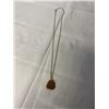 Image 1 : VINTAGE GENUINE TIGERS EYE STONE PENDANT HAND CARVED W/ GOLD TONE LINK CHAIN NECKLACE