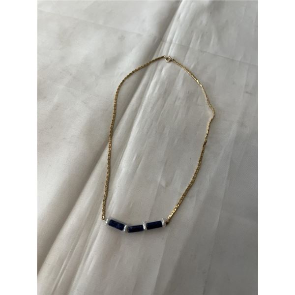 GOLD W/ SEMI PRECIOUS STONE AND GENUINE PEARLS CHOKER NECKLACE MARKED 1/20 12K GF 15" LENGTH